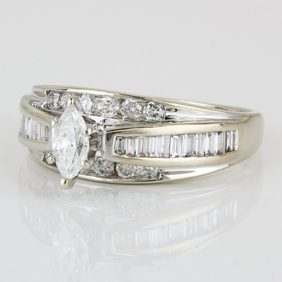 14k White Gold Marquise-Cut Diamond Accented Anniversary Engagement Ring - Picture 2 of 7